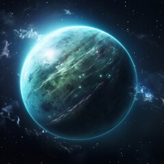 Wall Mural - a glowing planet in the vastness of space