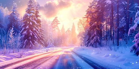 Poster - Winter forest landscape