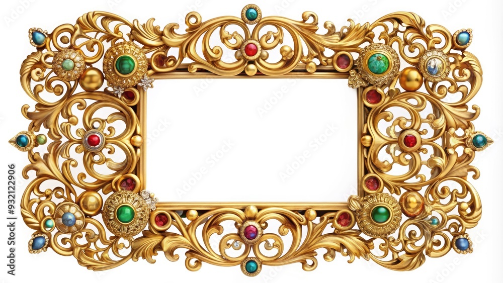 Golden ornate frame with intricate details and lavish filigree, adorned ...