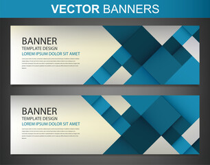 Wall Mural - Two banners with colorful squares. Business design template. Website template. Horizontal banners set. Vector illustration