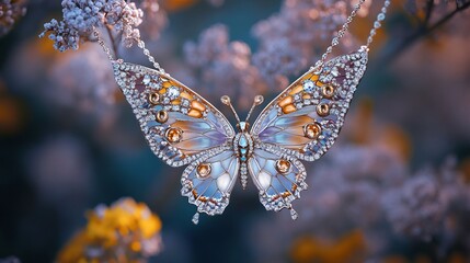 Wall Mural - A beautifully crafted butterfly necklace adorned with gemstones.