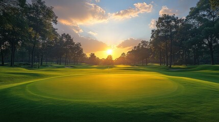 Wall Mural - Sunset Over a Lush Golf Course