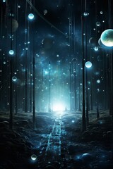 Wall Mural - glowing path through a cosmic forest