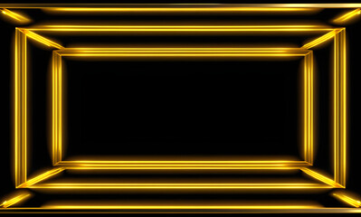 Wall Mural - Golden rectangular glowing frames on a black background