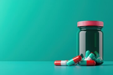 A vibrant green background with a modern jar of capsules, depicting health and wellness in a stylish way.