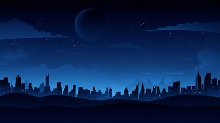 Wall Mural - Night Cityscape with Moon and Stars - Minimalist Silhouette Artwork