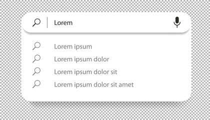 Wall Mural - search bar vector with suggestions and list search results template for ui interface, website vector