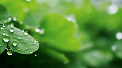 Canvas Print - Close Up of Dew Drops on Green Leaves - Nature Photography