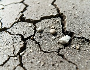 Wall Mural - close-up of cracked background with visible dirt and small pebbles embedded in the cracks create with ai