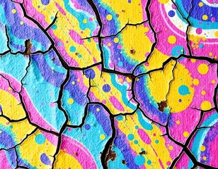 Wall Mural - cracked texture background with bright, vibrant colors emerging from the cracks, resembling a painted surface create with ai