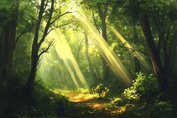 Sticker - sun rays in the forest