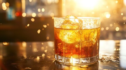 Iced Alcoholic Beverage in a Glass on a Bar Counter