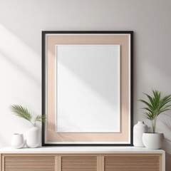 close up white poster frame in modern home interior with light colored paper texture wall, wall mockup, 3d rendering