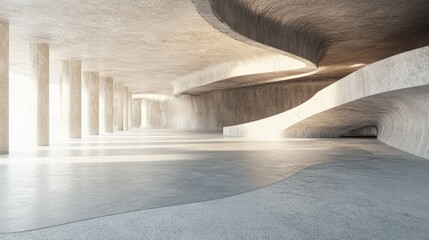 Poster - 3D rendering of a modern abstract architectural space featuring an empty concrete floor designed for vehicle showcasing