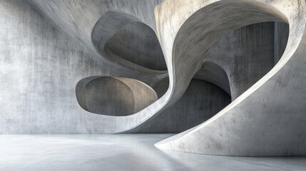 Aufkleber - 3d rendering of abstract fluid modern architecture featuring a textured concrete floor