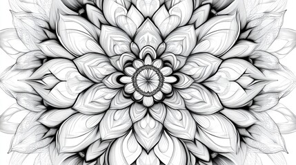 Abstract circular mandala flower pattern featuring a vintage monochrome spirograph design Ideal for unique coloring books aimed at both children and adults