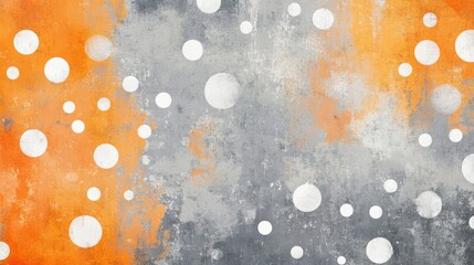 Poster - Abstract design featuring cute orange and gray tones with a watercolor background adorned with white polka dots grain and noise textures
