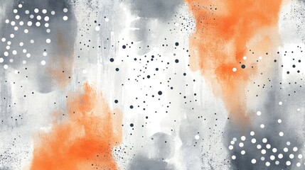 Poster - Abstract design featuring cute orange and gray tones with a watercolor background adorned with white polka dots grain and noise textures