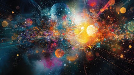 Poster - Abstract design featuring geometric bursts and numbers focusing on themes of science education and technology