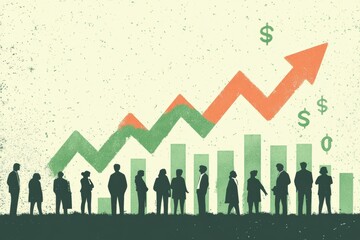 Poster - Business team analyzing growth chart with dollar signs and bar graphs