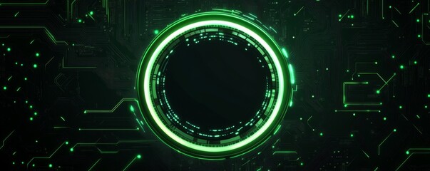 Poster - Futuristic green glowing circle on digital circuit background