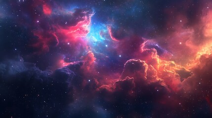 Wall Mural - A breathtaking view of a colorful nebula in space, filled with swirling clouds of gas and dust, illuminated by distant stars.