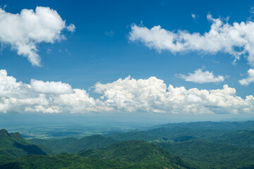 Wall Mural - beautiful white clouds and blue sky with beautiful natural landscape of mountains.