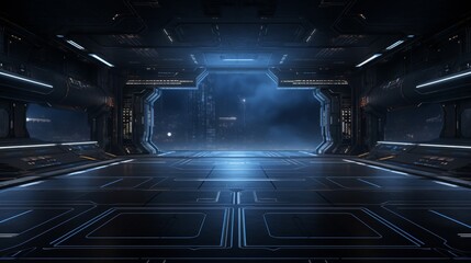 Wall Mural - futuristic spaceship interior with city view