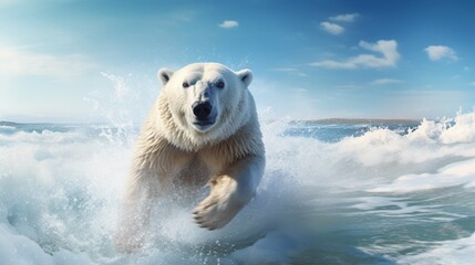 ocean running polar bear animal best quality image