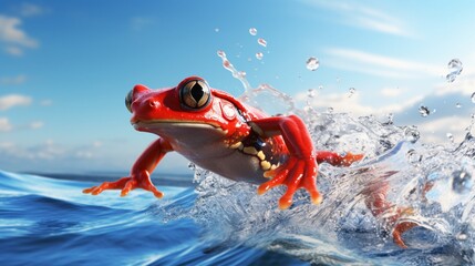 Ocean running Red frog animal best quality image 