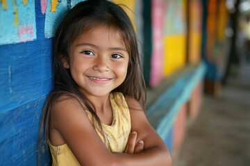 Venezuela Children. Portrait of Nicaraguan Elementary Student Girl Smiling at School in Masaya`s Rural Area