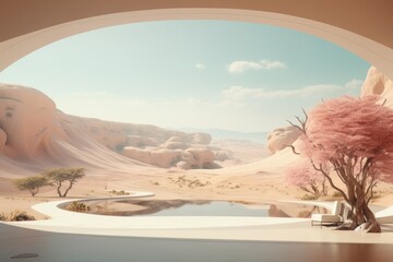 Wall Mural - Minimalist Desert Oasis: A Futuristic Landscape