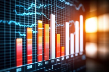 Poster - A dynamic financial graph showcasing growth trends with colorful bars and data lines, representing market analysis and financial success.