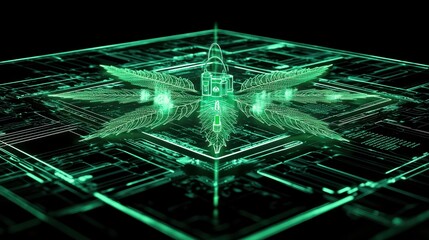 Poster - A stunning digital representation of a green geometric pattern symbolizing technology and innovation.
