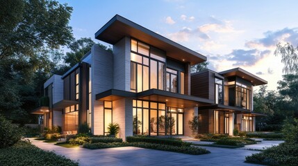 Poster - 3D illustration of a modern townhouse design