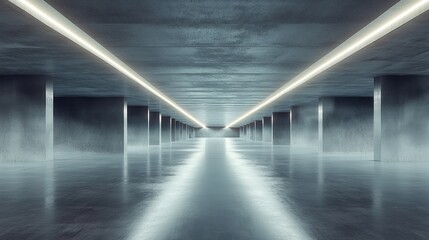 Poster - 3D rendering of a modern abstract architectural space featuring an empty concrete floor designed for vehicle showcasing