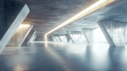 Poster - 3D rendering of a modern abstract architectural space featuring a bare concrete floor ideal for showcasing vehicles