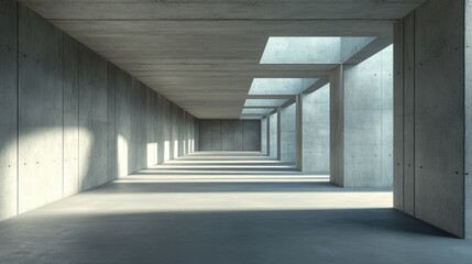Poster - 3D rendering of abstract modern architecture featuring a vacant concrete floor designed for showcasing vehicles