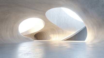 Aufkleber - 3d rendering of abstract fluid modern architecture featuring a textured concrete floor