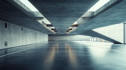 Poster - 3D rendering of innovative futuristic architecture featuring an empty concrete floor designed for a vehicle showcase