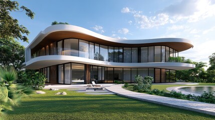 Poster - 3D rendering sketch of a curved house design