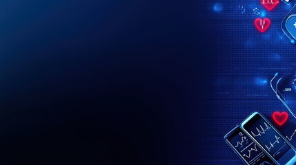 Poster - Futuristic digital background featuring health analytics and heart rate monitor graphics, ideal for healthcare technology themes.