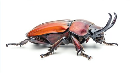 Huge beetle with horns on a white background, isolated