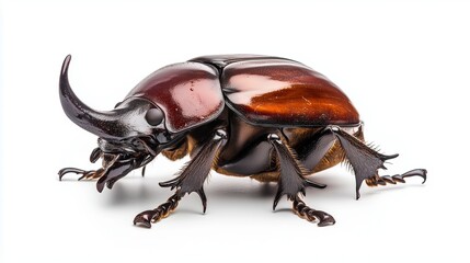 Huge beetle with horns on a white background, isolated