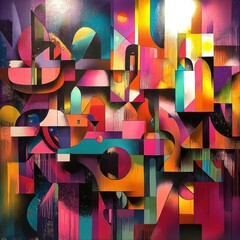 Poster - Vibrant abstract artwork featuring geometric shapes and colors