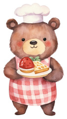 Canvas Print - PNG Bear waiter cartoon food cute.