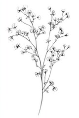 Sticker - black and white transparent line drawing of a Babys Breath, white background, 