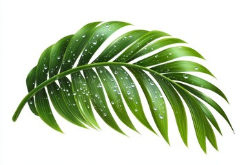 Wall Mural - Lush Green Palm Leaf with Water Drops - A single, vibrant green palm leaf with delicate water droplets on its surface, symbolizing nature, freshness, growth, and tropical paradise.