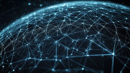 Poster - Connected network of lines and nodes illustrating global digital communication