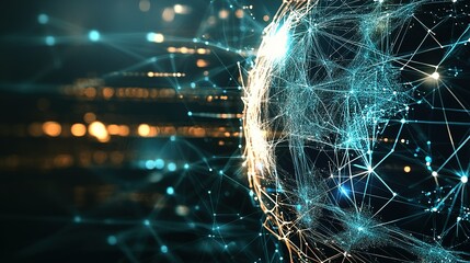 Poster - A digital representation of a globe surrounded by interconnected lines of light, illustrating global connectivity and networking